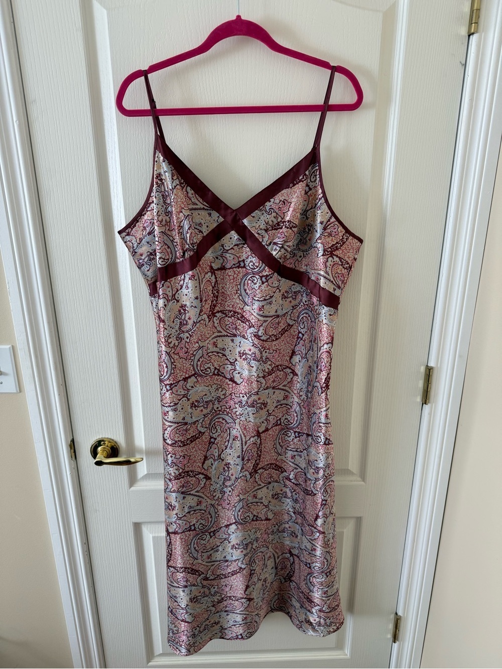 Jessica | Paisley satin slip dress with wine trim size 2xl
